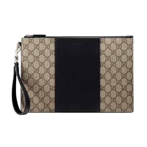 Túi Cầm Tay Nam Gucci GG Supreme Pouch Beige 495017-KGDHN-9769 Màu Xám Đen