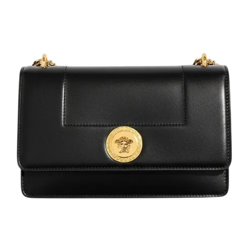 Túi Đeo Vai Nữ Versace Logo Medusa Shoulder Bag Leather Black Gold Tone Màu Đen