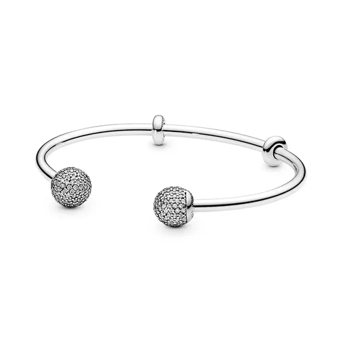 Vòng Đeo Tay Nữ Pandora Open Bangle Charm Bracelet With Clear Cubiz Ziconia 596438CZ Màu Bạc Size 16