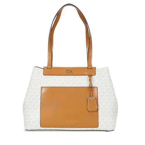 Túi Tote Michael Kors MK Meredith Signature Logo Print Tote - Vanilla/Acorn Màu Nâu - Trắng