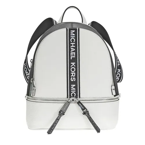 Túi xách - Balo Michael Kors MK Rhea Medium Pebbled Leather Backpack - Optic White / Black Màu Trắng - Vua Hàng Hiệu