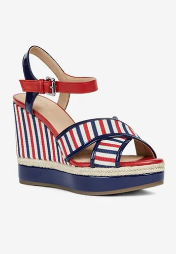 Sandals Đế Xuồng Geox D YULIMAR E TEXTILE+SYNT.PAT Sọc Đỏ Phối Xanh Dương Size 39