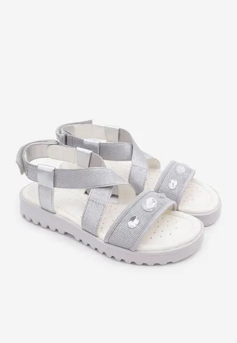 Sandals Bé Gái Geox J S.CORALIE G. F ELAS+GL.TEXT Đính Đá Màu Bạc Size 36