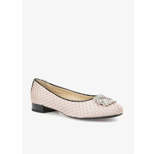 Giày Búp Bê Geox D WISTREY D WOV.TEXT+SYN.PAT Màu Vàng Hồng Phối Viền Đen Size 39