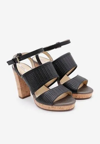 Sandals Đế Vuông Geox D MAUVELLE A WOV.PR.BUF.L+SY Phối Vân Màu Đen Size 36