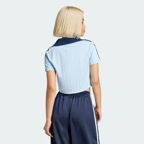 Áo Polo Nữ Dáng Lửng Cổ Chữ V Jacquard Bóng Đá Adicolor JD5864-XS