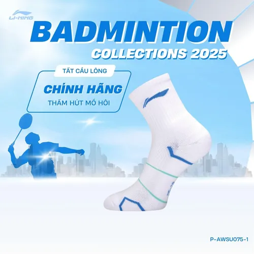 Tất cầu lông Unisex chính hãng Li-Ning P-AWSU075 chất liệu cotton thấm hút mồ hôi,thoáng khí dành cho cả nam và nữ chơi thể thao P-AWSU075-1
