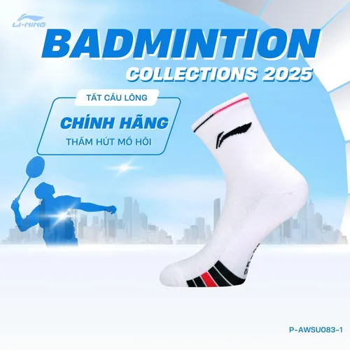 Tất cầu lông Unisex chính hãng Li-Ning P-AWSU084 & P-AWSU083 chất liệu cotton thấm hút mồ hôi,thoáng khí dành cho cả nam và nữ chơi thể thao P-AWSU083-1