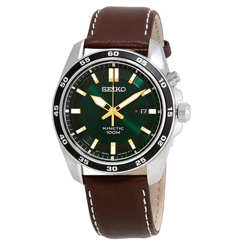 Đồng Hồ Nam Seiko Kinetic Green Dial Brown Leather Men's Watch SKA791 Màu Nâu Bạc