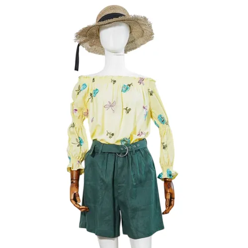 Áo Trễ Vai Nữ F2 Fashion & Freedom Linen Floral AK390-V-S-0421 Màu Vàng Size S