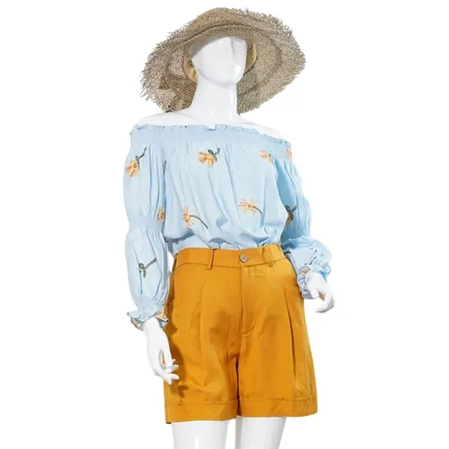 Áo Trễ Vai Nữ F2 Fashion & Freedom Linen Floral AK390-X-S-0421 Màu Xanh Nhạt Size S