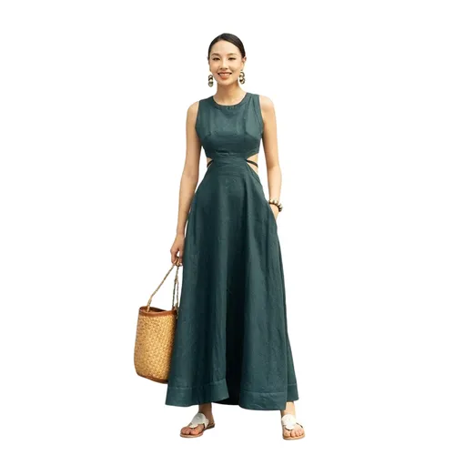 Váy Xòe Nữ F2 Fashion & Freedom Women's Linen Dress In Teal Blue Free Color D735-XCV-S-0723 Màu Xanh Cổ Vịt Size S
