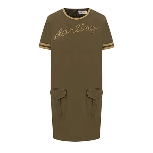 Váy Liền Nữ Yves Saint Laurent YSL Cotton Dress Màu Khaki Size 38FR