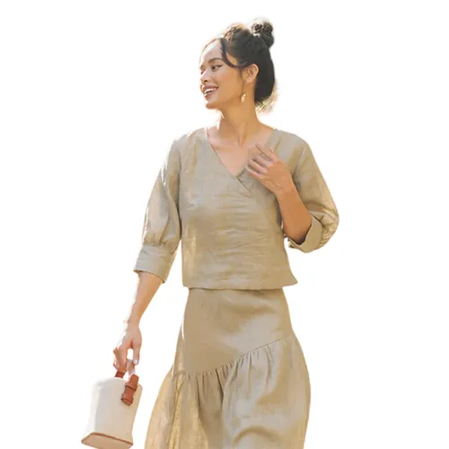 Áo Kiểu Nữ F2 Fashion & Freedom Linen AK408-X-S-0720 Màu Xám Size S