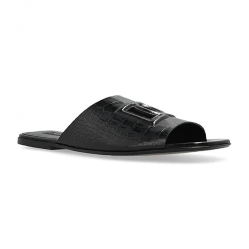 Dép Dolce & Gabbana D&G In Black Leather With A Crocodile Skin Effect A80272 AC606 80999 Màu Đen Size 40