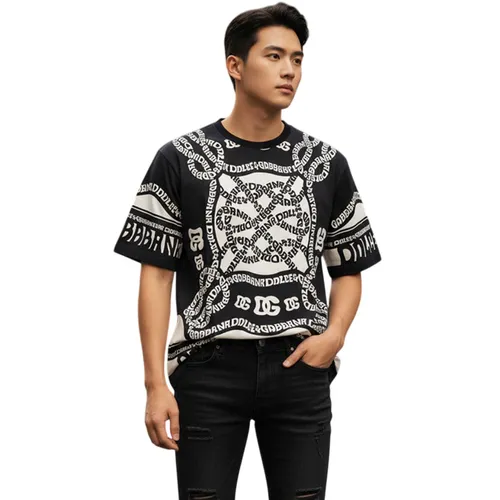 Áo Phông Nam Dolce & Gabbana D&G G8PN9T II7AQ Màu Đen Họa Tiết Size 44