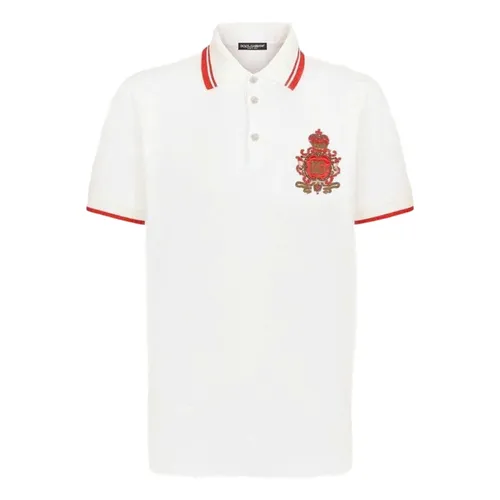 Áo Polo Nam Dolce & Gabbana D&G White Embroidered Crown G8OS1Z FU7EN W0111 Màu Trắng Size 46