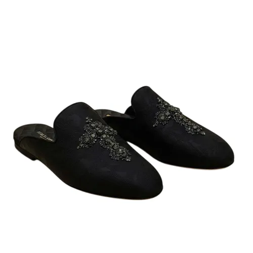 Giày Sục Nam Dolce & Gabbana D&G Black Slippers With Embroidered Crown A80116 Màu Đen Size 39