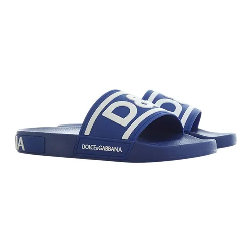 Dép Nam Dolce & Gabbana D&G In Blue With White Logo Embossed CS1991 AQ858 89623 Màu Xanh Blue Size 39