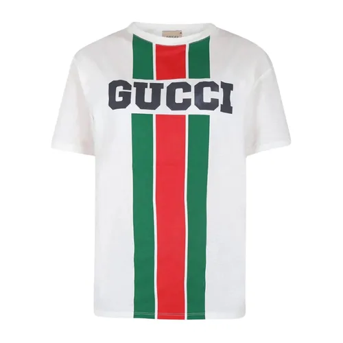Áo Phông Gucci Kids Web Stripe Logo Print In White 575114 XJGN7 9214 Tshirt Màu Trắng Size 12Y