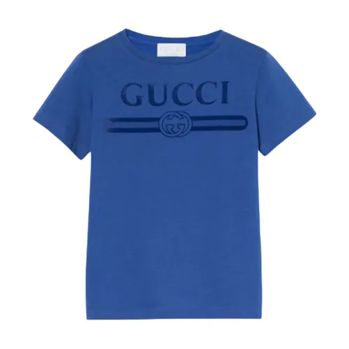 Áo Phông Gucci In Blue Kids Cotton With Print 547559 XJHO5 4118 Tshirt Màu Xanh Blue Size 12Y