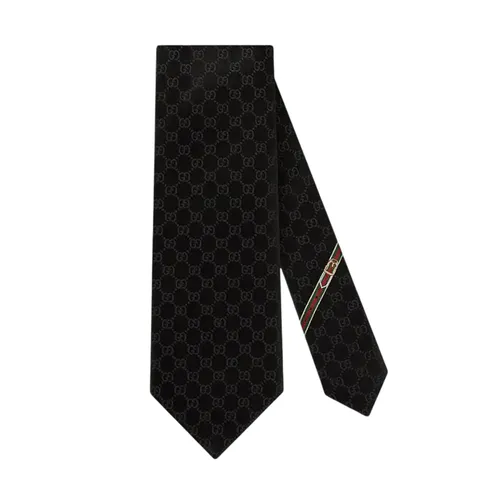 Cà Vạt Nam Gucci Silk Tie with GG Pattern In Black 456520 4B002 1000 Màu Đen
