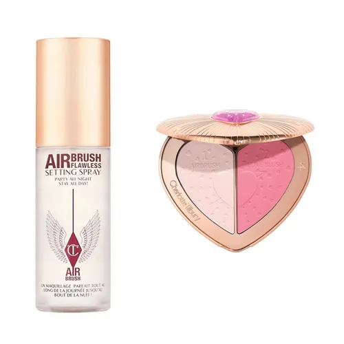 Set Trang Điểm Xịt Khóa Nền + Phấn Má Charlotte Tilbury Airbrush Flawless Setting Spray 34ml + Palette Flawless Pink