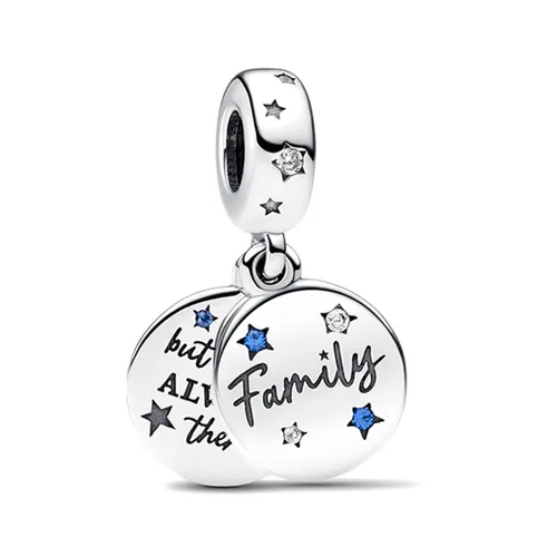 Hạt Vòng Charm Pandora Family Love Double Dangle Charm 792987C01 Màu Bạc