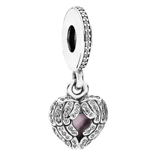 Hạt Vòng Charm Pandora Angel Wings Silver Dangle With Clear Cubic Zirconia And Soft Pink 791737CZ Màu Hồng Bạc