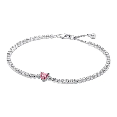 Vòng Đeo Tay Nữ Pandora Pink Sparkling Heart Tennis Bracelet 590041C03 Màu Hồng Bạc Size 16