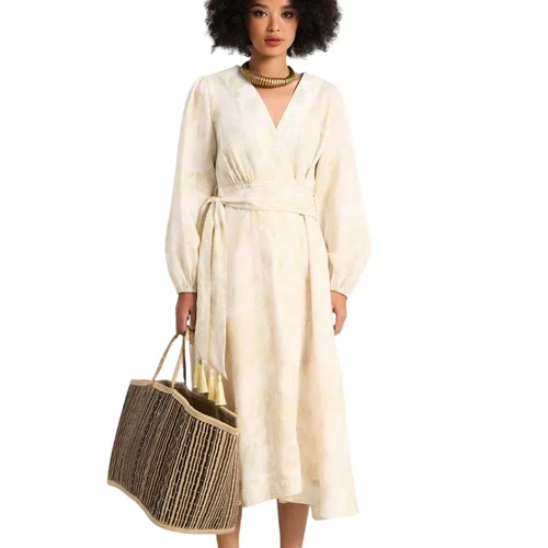 Váy Suông Nữ F2 Fashion & Freedom Women's Linen Dress In Cream With Free Flow Color Pattern D739-KHT-S-0723 Màu Kem Size S