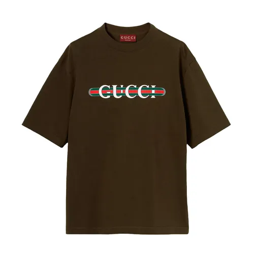 Áo Phông Nam Gucci Web T-Shirt 798115 XJHDG 2240  Màu Nâu Size XS