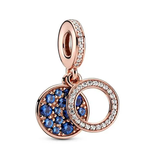 Hạt Vòng Charm Nữ Pandora Rose 789186C01 Sparkling Blue Disc Màu Xanh/ Vàng Hồng