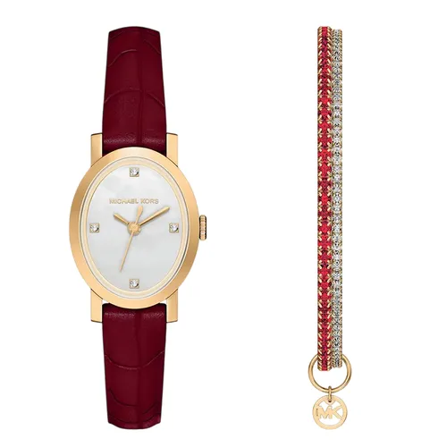Set Đồng Hồ Nữ Michael Kors MK Women's Maude 21mm Watch And Bracelet Set MK7570SET Màu Đỏ Trắng