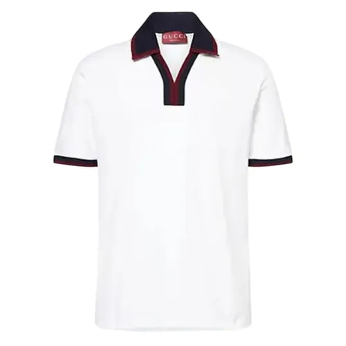 Áo Polo Nam Gucci Contrast Collar Logo Embroidered Cotton Pique Shirt Màu Trắng Size XS