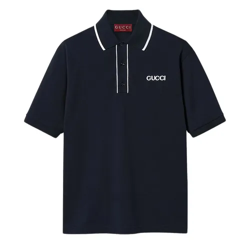 Áo Polo Nam Gucci Logo Print Piqué Shirt Màu Xanh Navy Size XS
