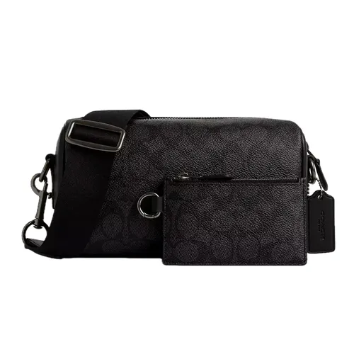 Túi Đeo Chéo Nam Coach Axel Crossbody In Signature Canvas CV762 Màu Đen Xám (Kèm Ví Nhỏ)