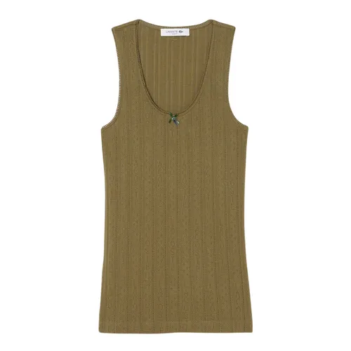 Áo Ba Lỗ Nữ Lacoste Women's Slim Fit Pointelle Knit Cotton Tank Top TF5279-51 E9F Màu Xanh Khaki Size 40