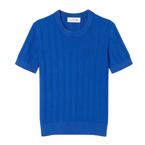 Áo Len Nữ Lacoste Women's Short Sleeve Rib Knit Sweater AF7961 51 C4X Màu Xanh Lam Size 34