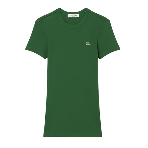 Áo Thun Nữ Lacoste Women's Slim Fit Ribbed Cotton T-Shirt TF5538 51 132 Pine Green Màu Xanh Green Size 36