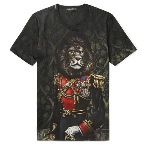 Áo Thun Nam Dolce & Gabbana D&G Lion Printed Cotton Jersey T-Shirt Phối Màu Size 46