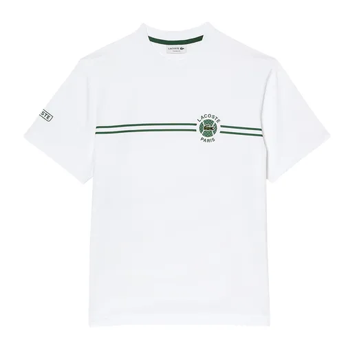 Áo Thun Nam Lacoste Printed Embroidered Cotton Jersey T-Shirt TH9694 55G 001 Màu Trắng Size 3
