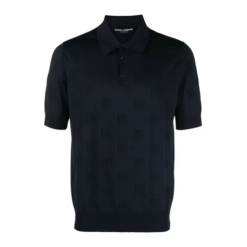 Áo Polo Nam Dolce & Gabbana D&G Jacquard Logo Polo Shirt GXZ15T-JAST6 Màu Xanh Dương Đậm Size 44