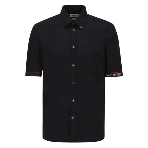Áo Sơ Mi Nam Alexander Mcqueen Black Logo Strimmed 685496 QRN44 1000 Màu Đen Size 15