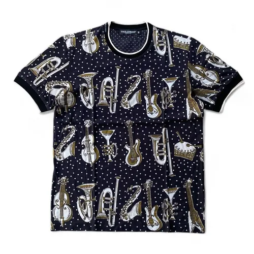 Áo Thun Nam Dolce & Gabbana D&G Musical Instrument Print T-Shirt Màu Xanh Navy Size 44