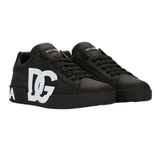 Giày Thể Thao Nam Dolce & Gabbana D&G Calfskin Nappa Portofino With DG Logo Print Black Màu Đen Size 39