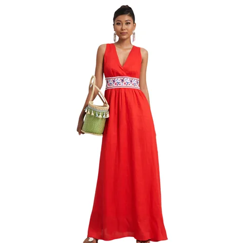 Váy Linen Nữ F2 Fashion & Freedom Modern Women D751-ĐC-S-0923 Màu Đỏ Cam Size S
