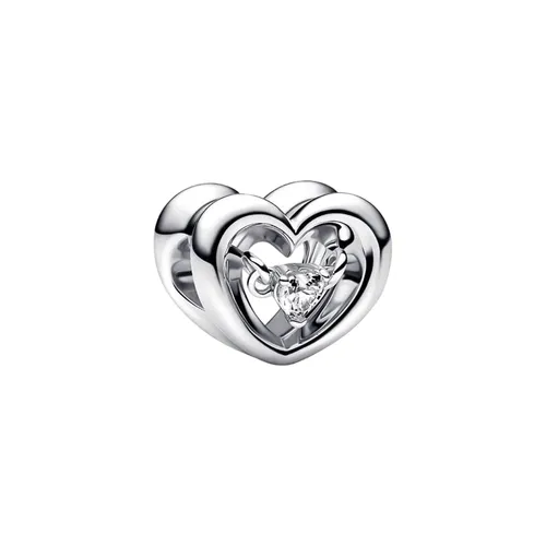 Hạt Vòng Charm Pandora Radiant Heart & Floating Stone Charm Sterling Silver Màu Bạc