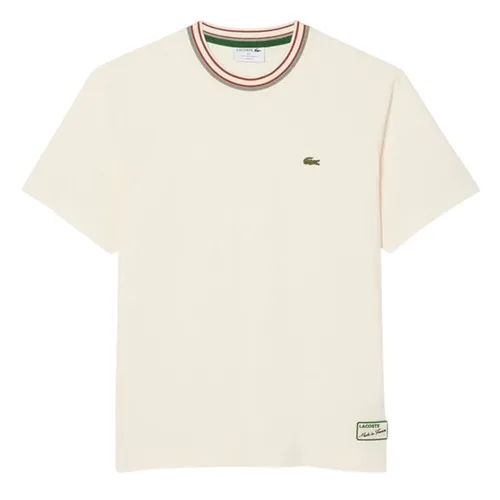 Áo Thun Nam Lacoste French Made Stripe Neck T-Shirt Classic TH5455 10 XFJ Màu Trắng Kem Size 4