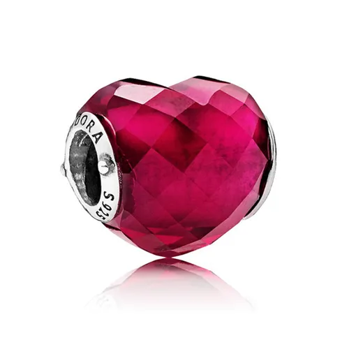 Hạt Vòng Charm Nữ Pandora Heart Silver Faceted Rose Crystal 796563NFR Màu Hồng Fuchsia